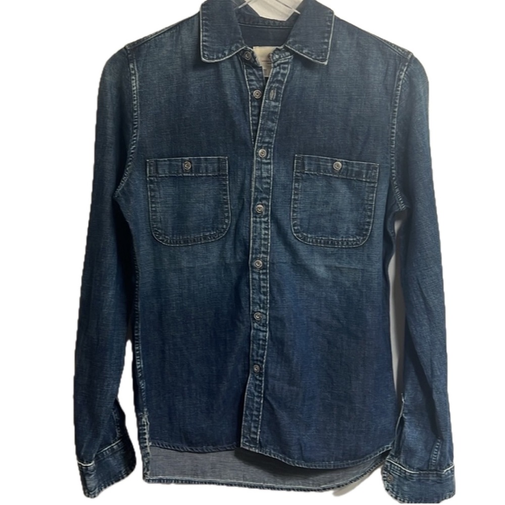 AG Adriano Goldschmied Small denim long sleeved button up shirt, dark wash